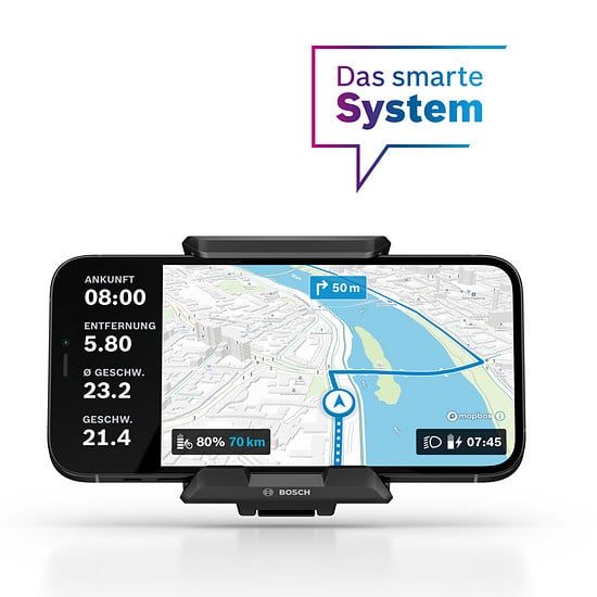 Die Navigation läuft direkt in der Bosch E-Bike Flow App auf dem Smartphone am Lenker.