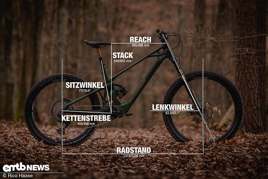 Mondraker Zendit mit Geometrieangaben in Rahmengröße L.