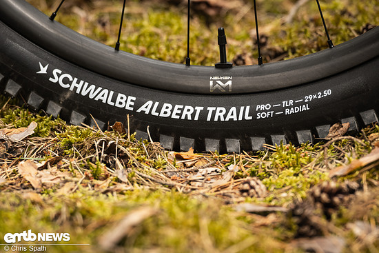 Schwalbe Albert Trail Reifen mit Radialkarkasse treffen auf Newmen Phase Carbon-Laufräder.